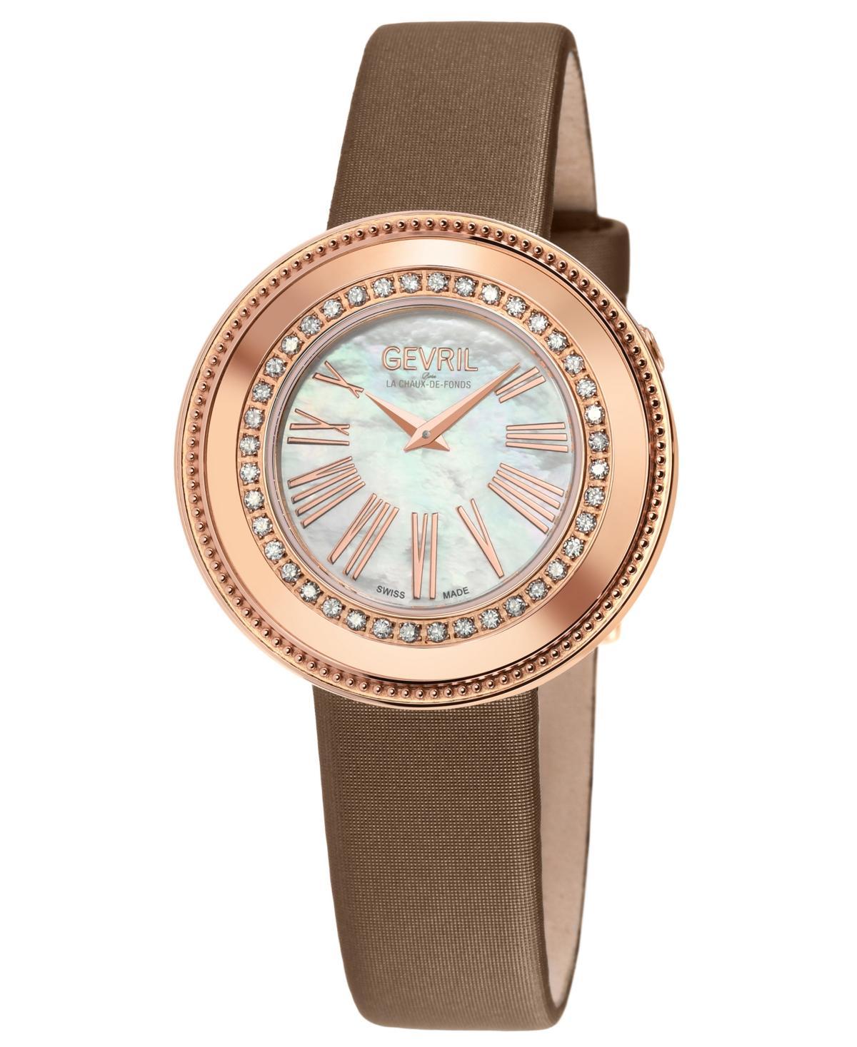 Gevril Womens Gandria Bronze Gray Leather Watch 36mm - Rose Product Image