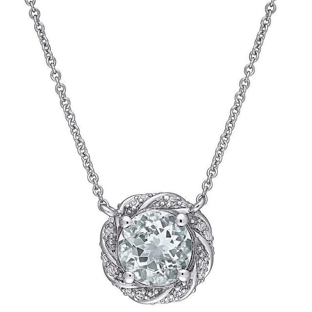 Stella Grace 10K White Gold Aquamarine & 1/8 Carat T.W. Diamond Pendant Necklace, Womens Blue Product Image