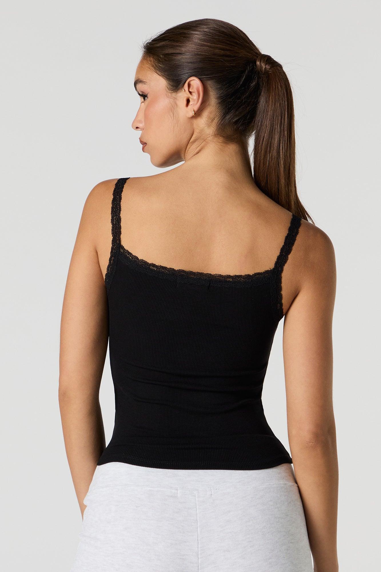 Ribbed Lace Trim Henley Tank Female Product Image