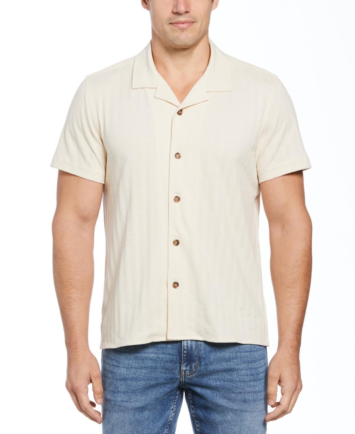 Perry Ellis Mens Textured Stripe Short-Sleeve Button-Front Camp Shirt Product Image