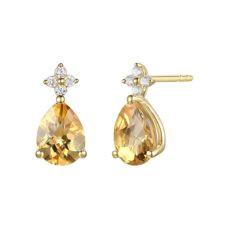 14k Gold Flash-Plated Citrine & Lab-Created White Sapphire Stud Earrings, Womens, Yellow Product Image