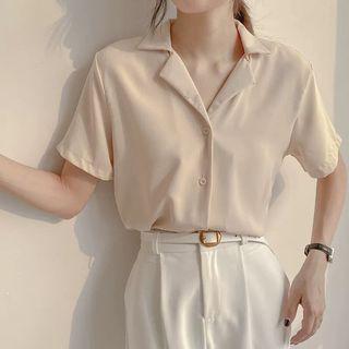 Short-Sleeve Plain Chiffon Blouse Product Image