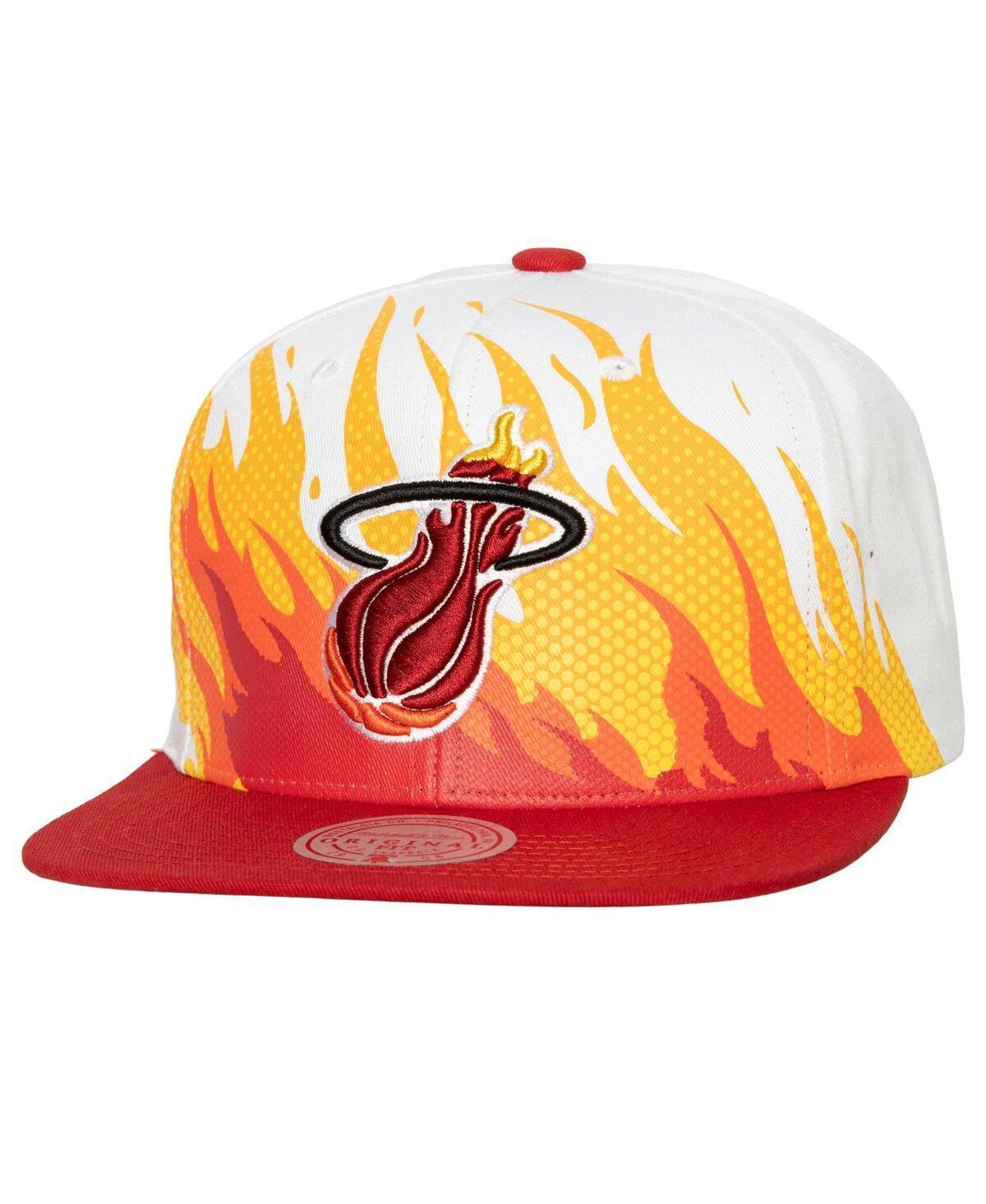 Mens Mitchell & Ness White Miami Heat Hot Fire Snapback Hat Product Image