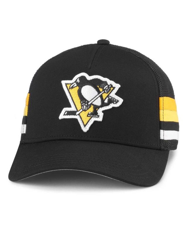 Mens American Needle Black Pittsburgh Penguins HotFoot Stripes Trucker Adjustable Hat Product Image