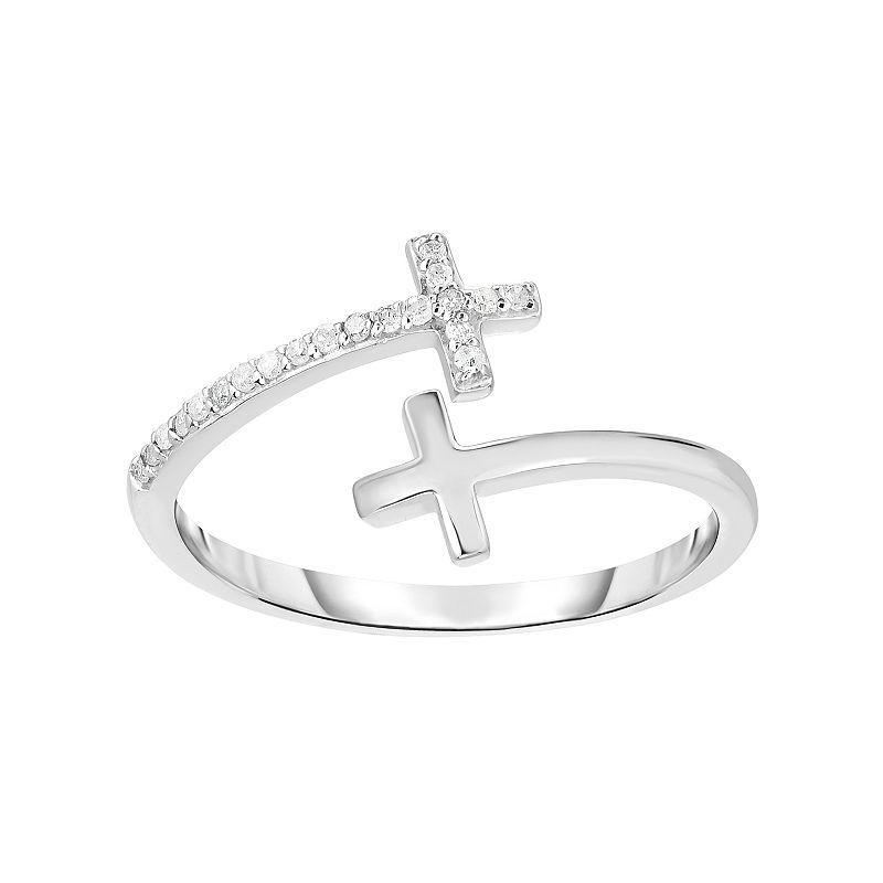 Sterling Silver 1/10 Carat T.W. Diamond Cross Bypass Ring, Womens Product Image