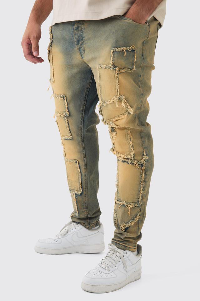 Plus Tinted Frayed Skinny Jeans | boohooMAN USA Product Image