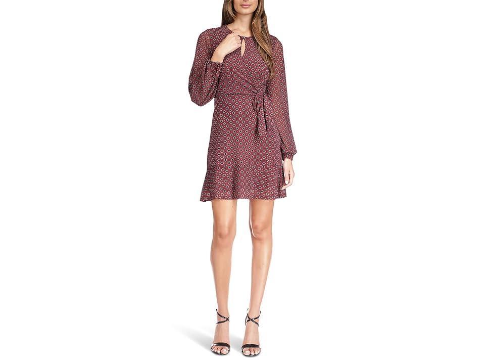 MICHAEL Michael Kors Petite Mesh Belt Wrap Dress (Merlot) Women's Clothing Product Image