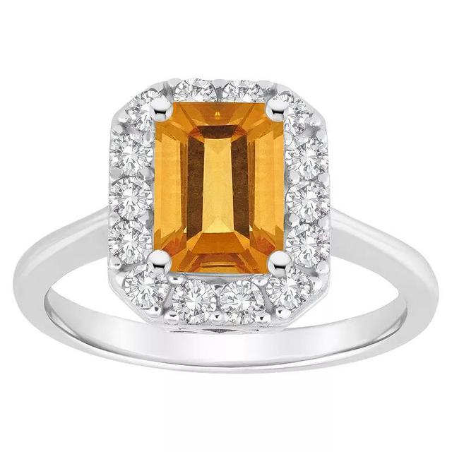 Celebration Gems Sterling Silver Emerald Cut Gemstone Halo Ring, Womens Citrine Product Image