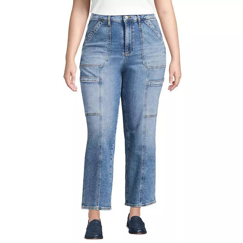 Plus Size Lands End Denim High Rise Utility Cargo Ankle Jeans, Womens Product Image