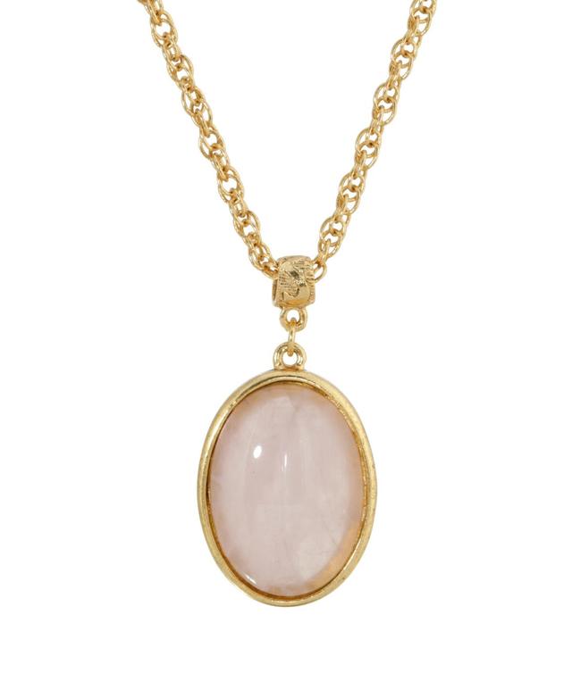 1928 Gold Tone Oval Pendant Necklace, Womens Pink Product Image