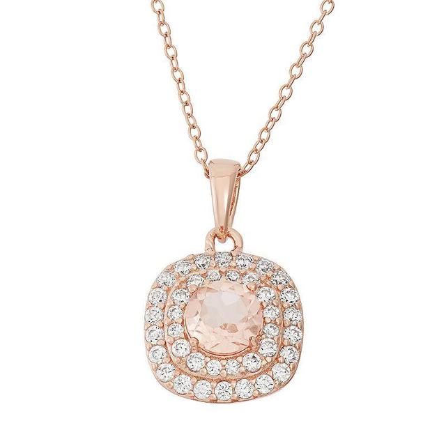 Peach Quartz Doublet & Cubic Zirconia 18k Rose Gold Over Silver Halo Pendant Necklace, Womens Pink Product Image