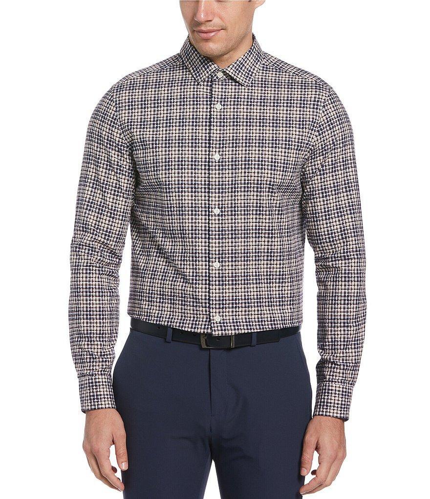 Perry Ellis Pixel Plaid Stripe Long Sleeve Woven Shirt Product Image