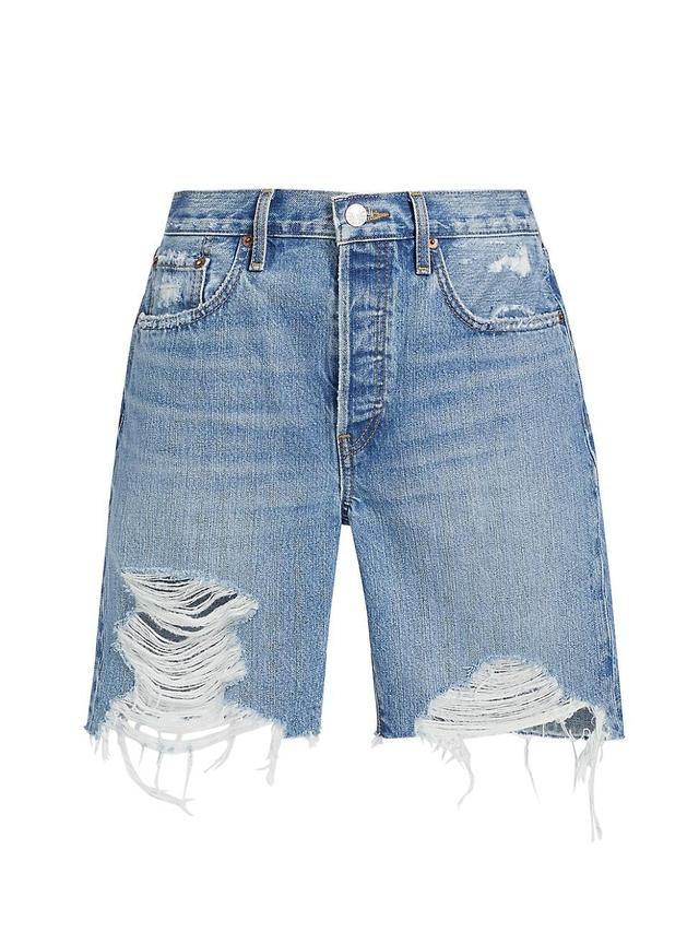 Womens Distressed Denim Bermuda Shorts Product Image