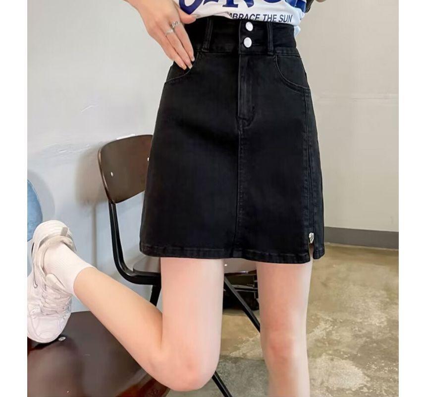 High Waist Denim Mini Skirt Product Image