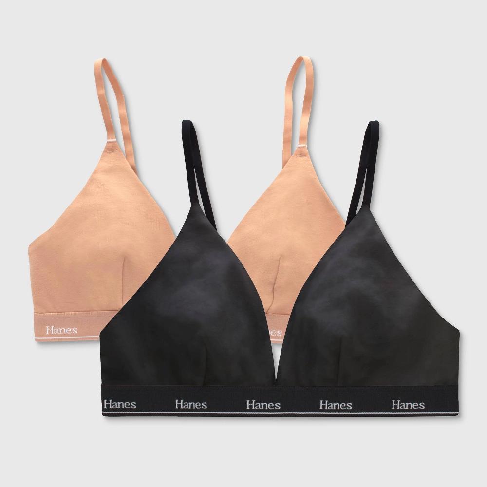 Hanes Originals Women's 2pk Stretch Triangle Bralette MHT102 - Black/Camel XXL Product Image