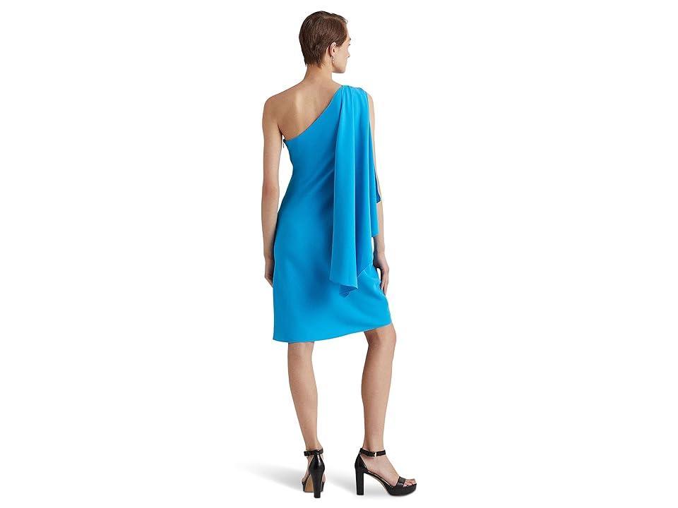 LAUREN Ralph Lauren Georgette One-Shoulder Cocktail Dress (Blaze Ocean) Women's Clothing Product Image