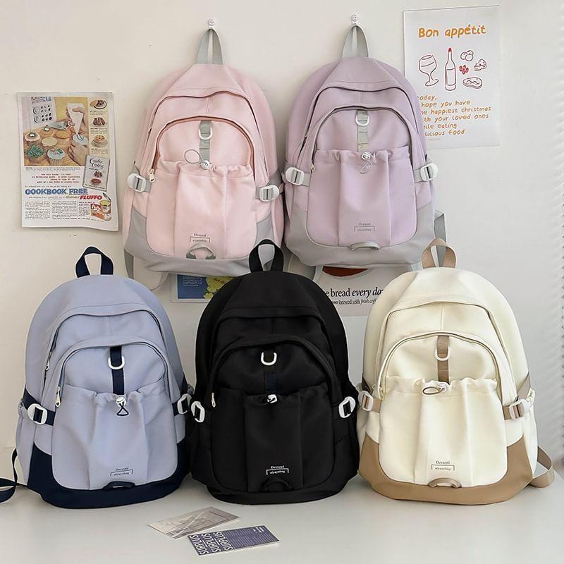 Panel Drawstring Buckle Backpack Product Image