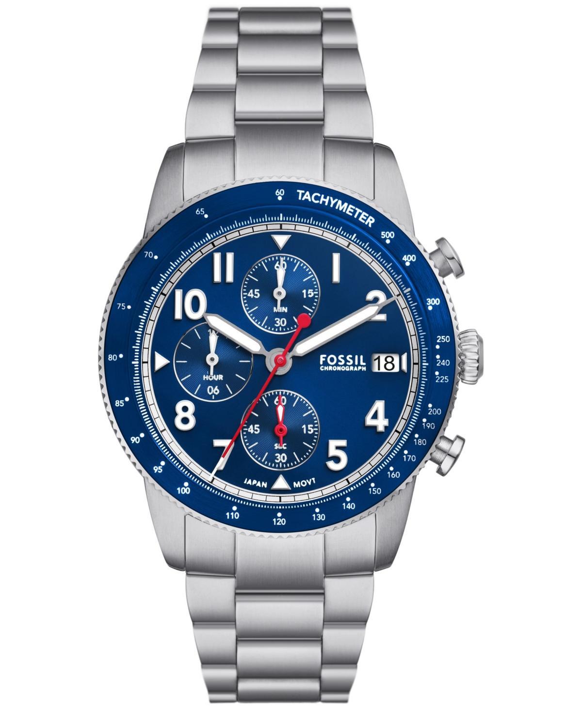 Fossil Mens Sport Tourer Chronograph Silver-Tone Stainless Steel Watch 42mm Product Image