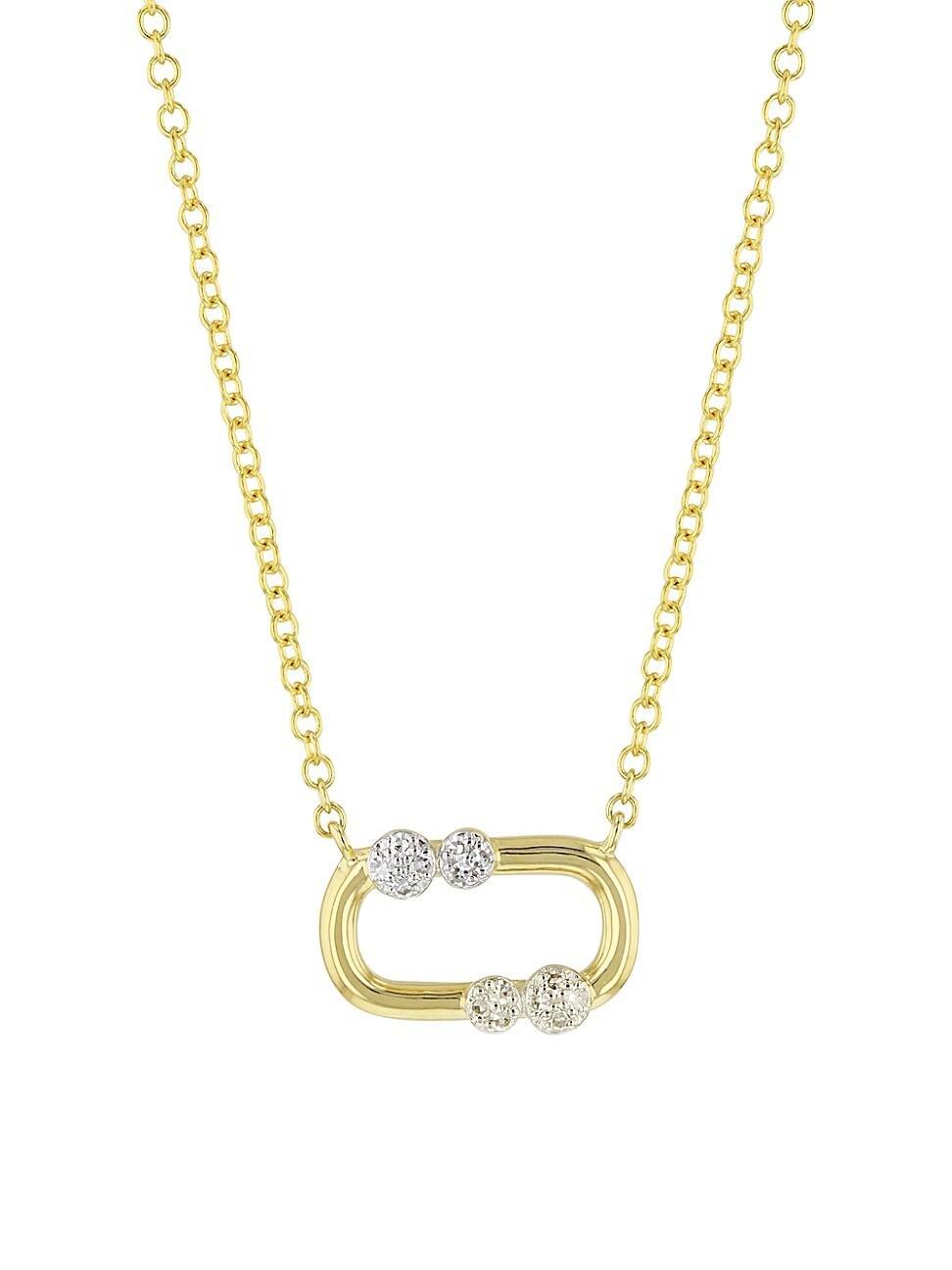 Womens 14K Yellow Gold & Diamond Oval Pendant Necklace Product Image