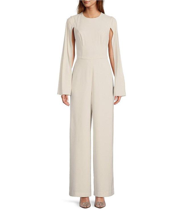 Trina Turk Monumental Luxe Drape Crew Neck Long Cape Sleeve Wide-Leg Pocketed Jumpsuit Product Image