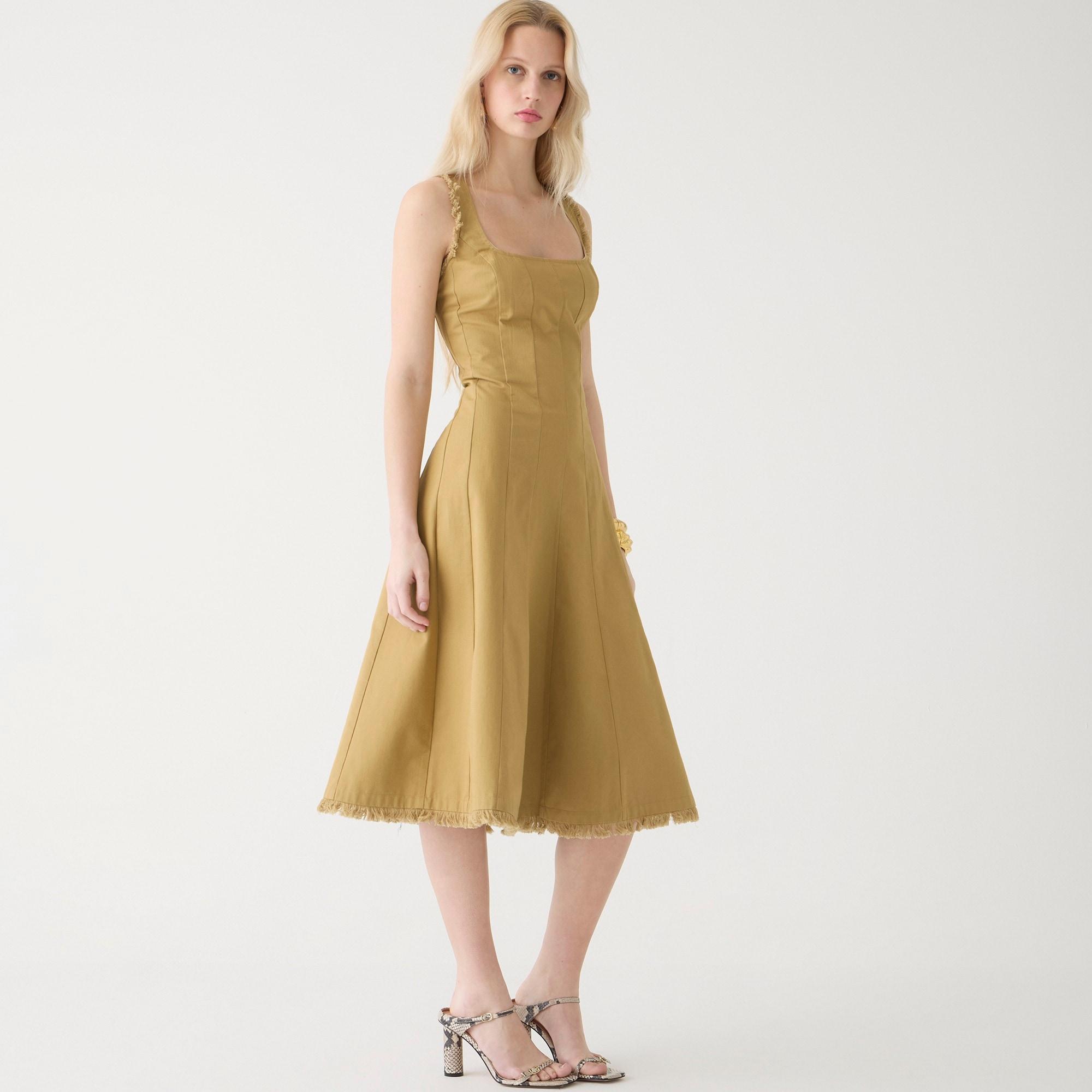 Limited-edition raw-hem seamed midi dress in heavy chino Product Image