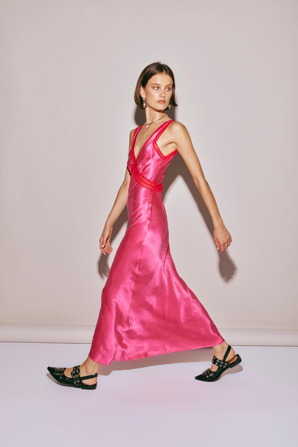 Meet Me On The Dance Floor Bias Cut Maxi Dress Fuchsia Product Image