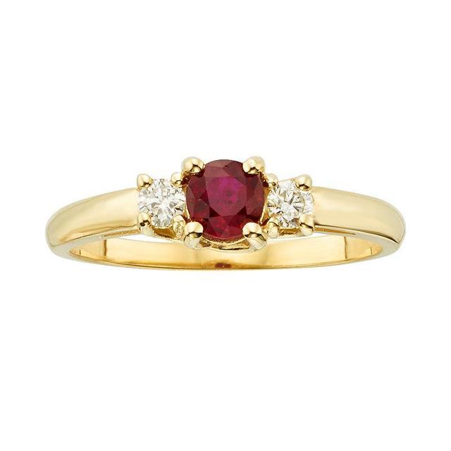 The Regal Collection 14k Gold Genuine Ruby & 1/6-ct. T.W. IGL Certified Diamond 3-Stone Ring, Womens Red Product Image