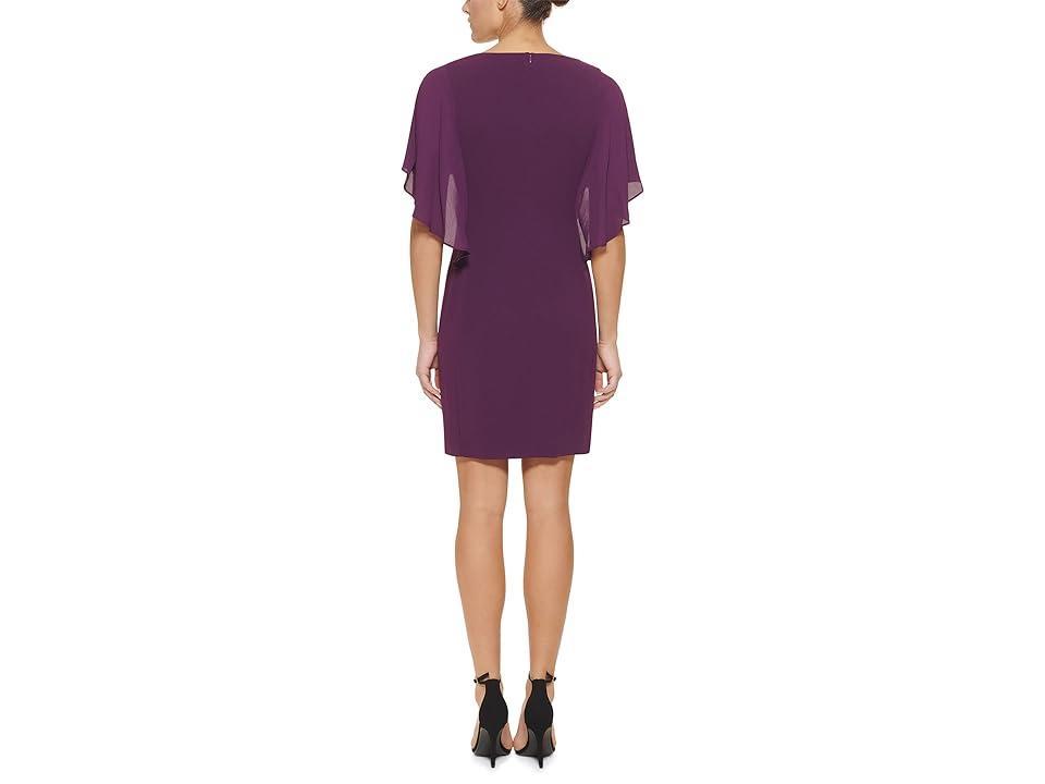 DKNY Chiffon Cape Overlay Dress (Wine) Women's Clothing Product Image