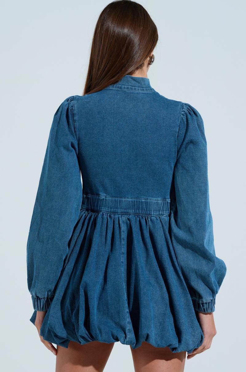 PASS THE BUBBLY DENIM MINI DRESS Product Image