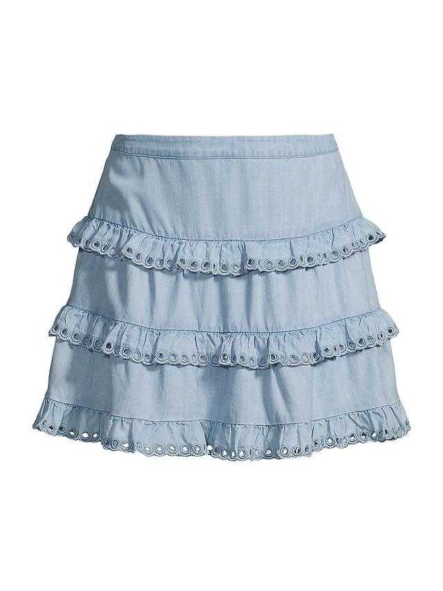 Womens Denim Tiered Miniskirt Product Image