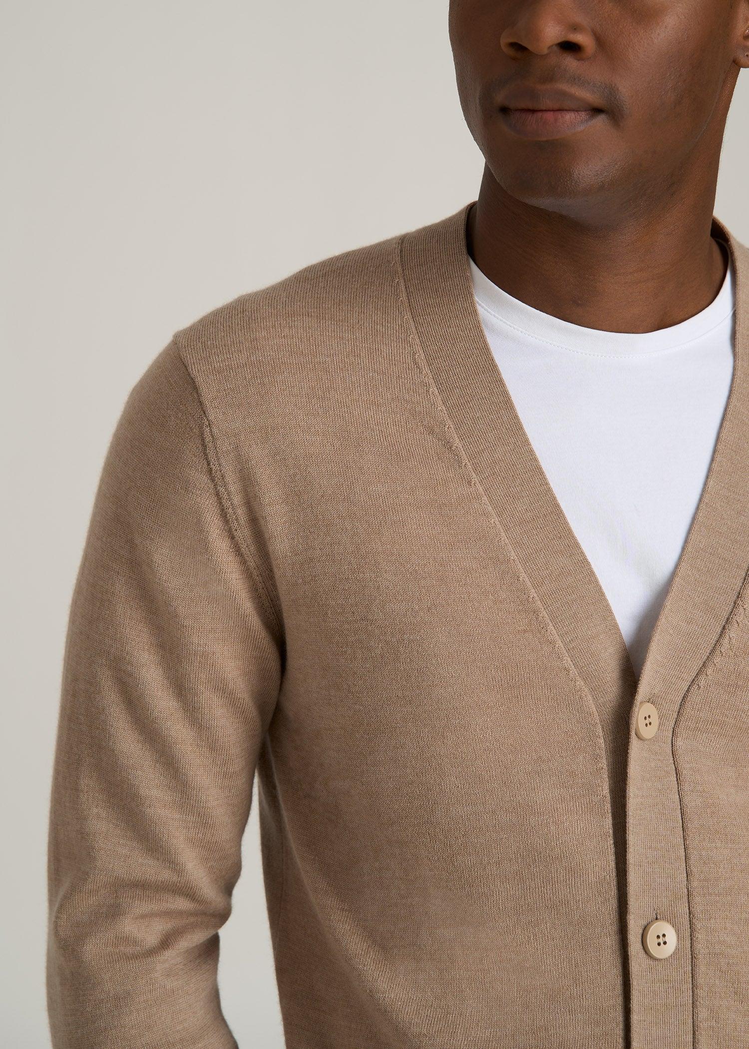 Merino Wool Cardigan Sweater for Tall Men in Oat Product Image