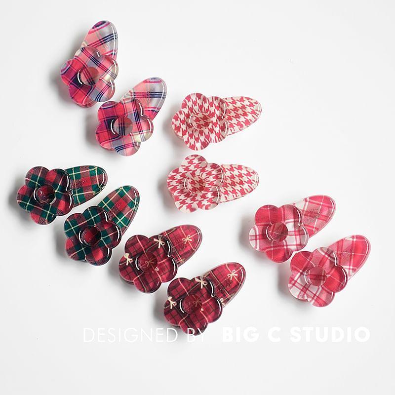 Flower Plaid  Hair Clip Set Product Image