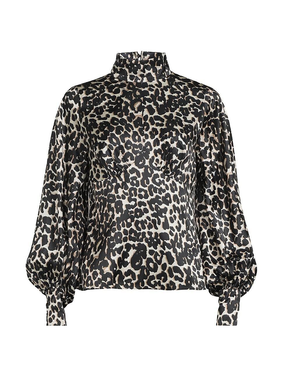 Womens Leopard Satin Turtleneck Blouse product image