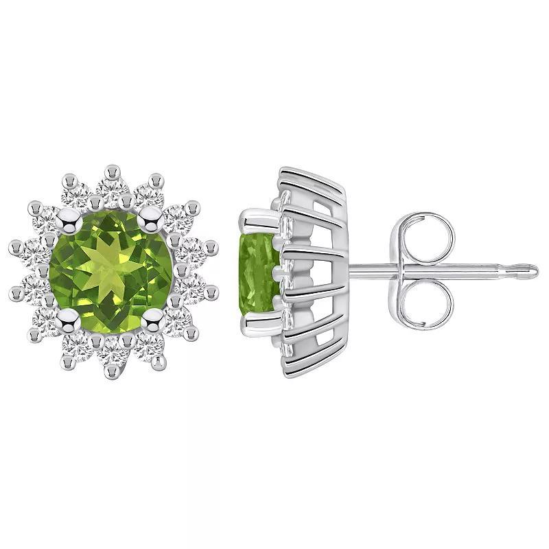 Alyson Layne 14k White Gold Round Peridot 1/2 Carat T.W. Diamond Halo Stud Earrings, Womens Product Image