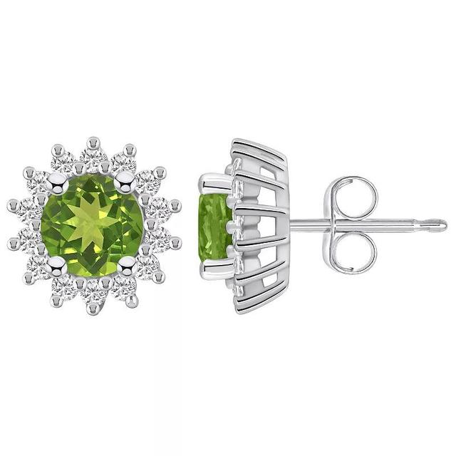 Alyson Layne 14k White Gold Round Peridot 1/2 Carat T.W. Diamond Halo Stud Earrings, Womens, Green Product Image