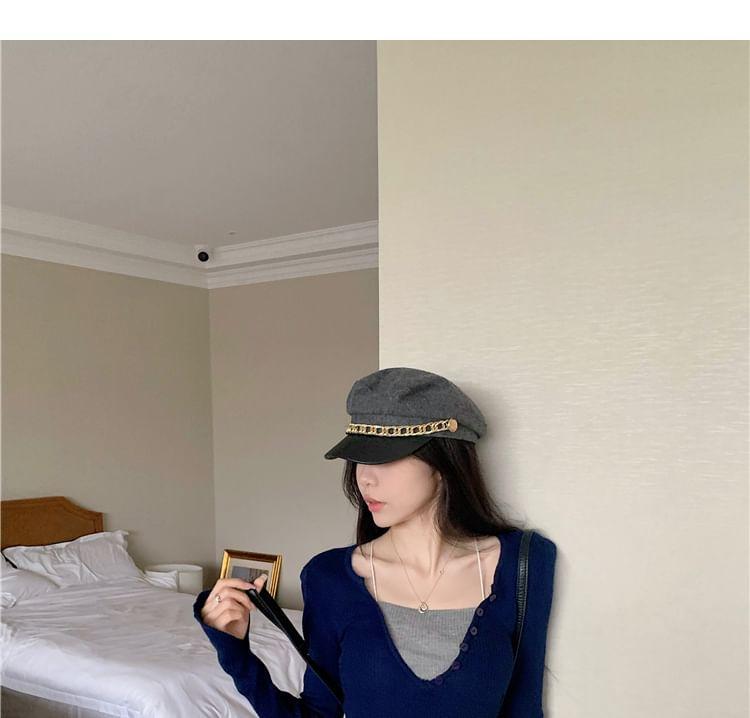 V-Neck Long Sleeve Mock Two Piece Knitted Top Product Image