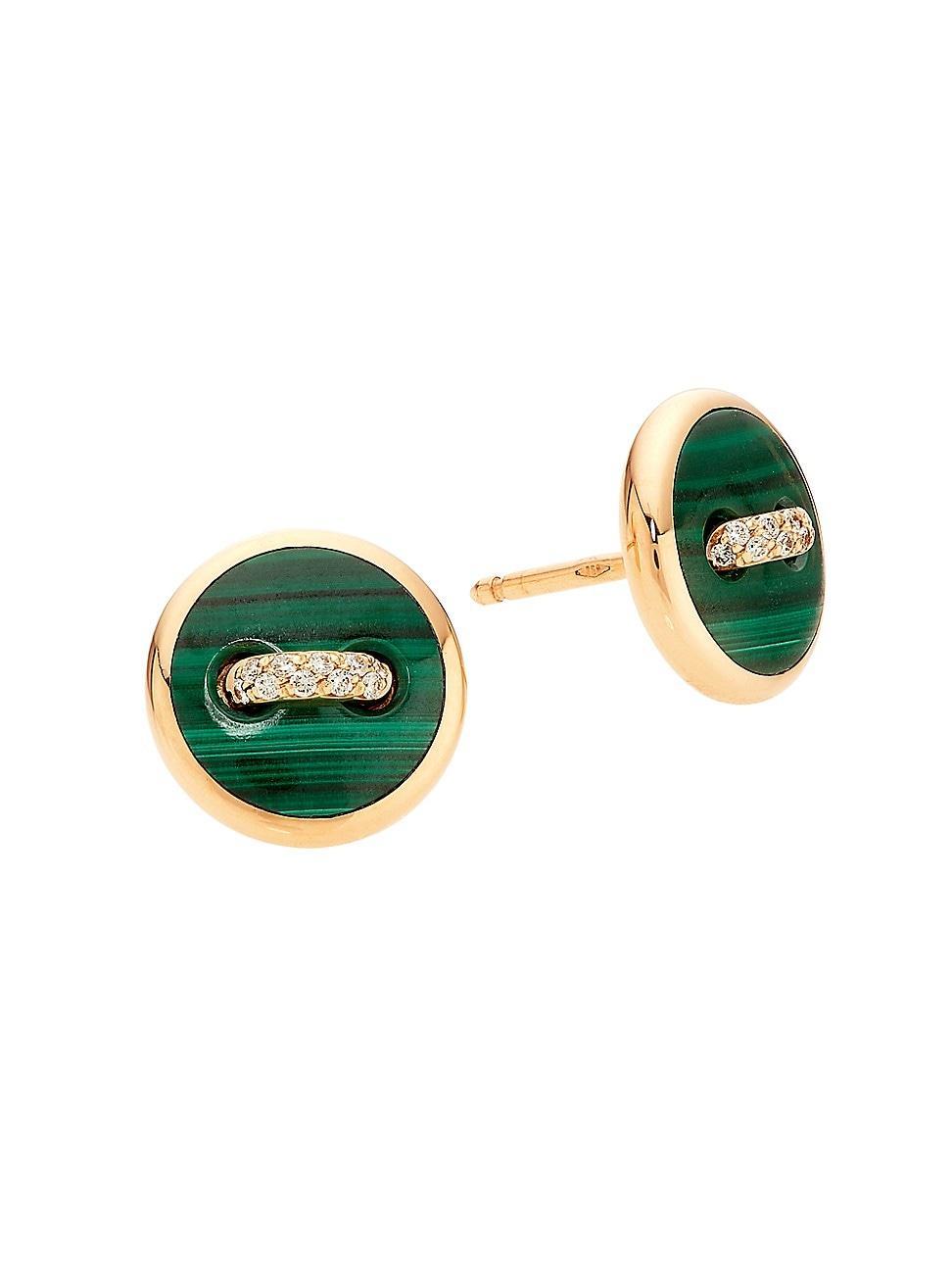 Womens Pom Pom Dot 18K Rose Gold, Malachite & 0.07 TCW Diamond Button Stud Earrings Product Image