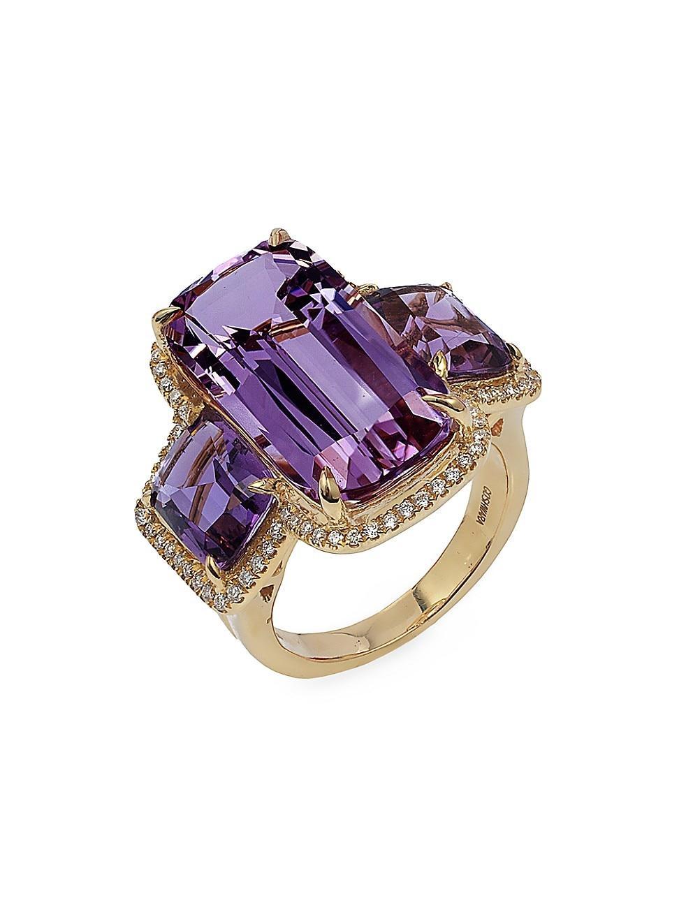 Womens Gossip 18K Yellow Gold, Amethyst & 0.33 TCW Diamond Ring Product Image