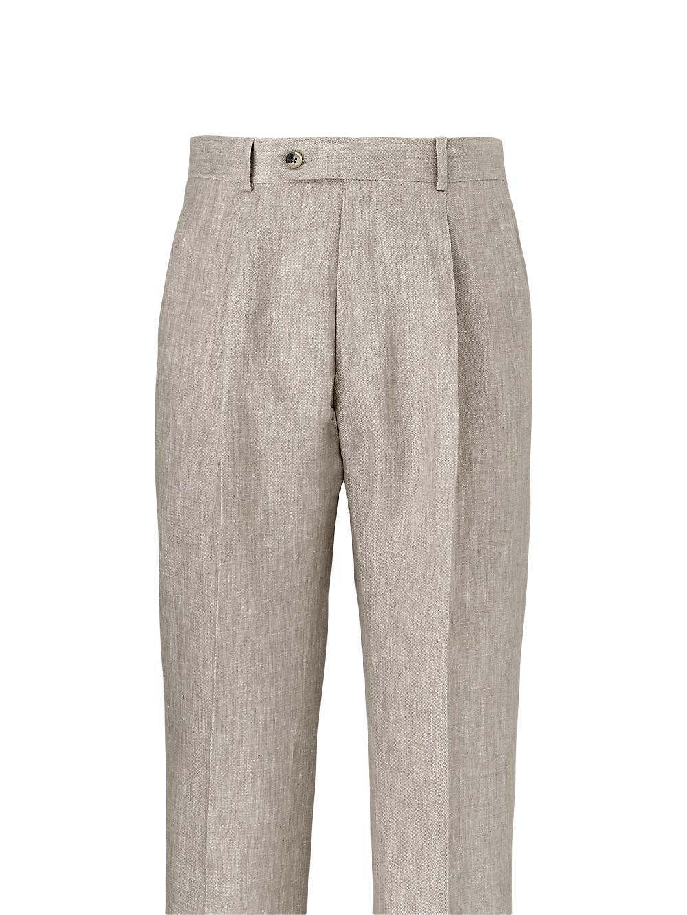 Linen Chambray Twill Single Pleat Pants - Grey Product Image