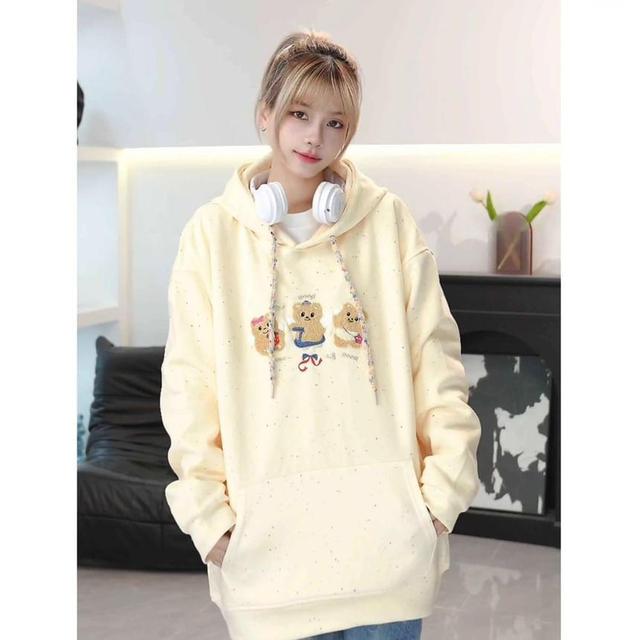 Bear Embroidered Oversized Hoodie Product Image