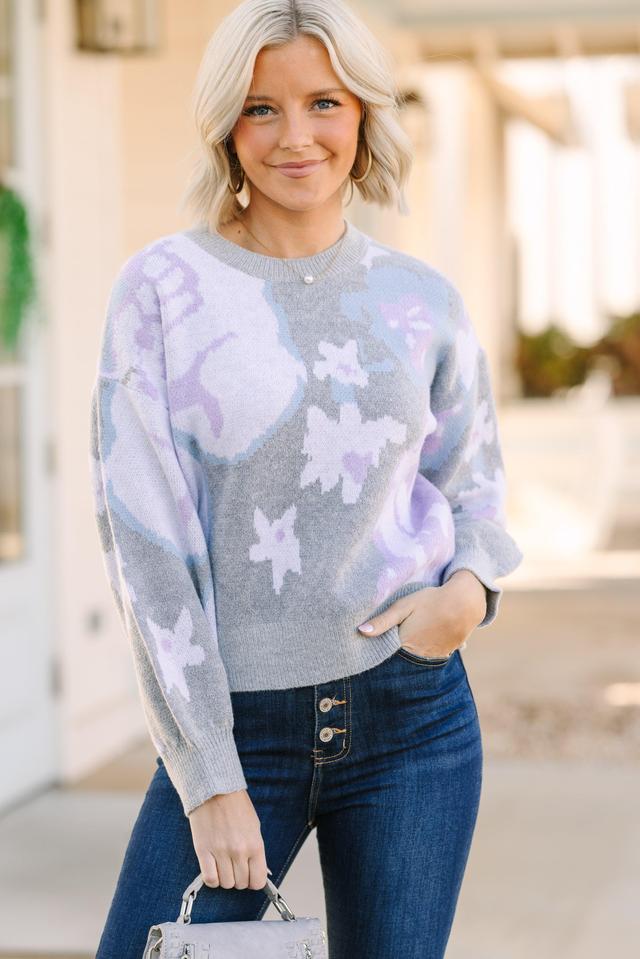 Chic Pursuits Blue Floral Sweater Female Product Image