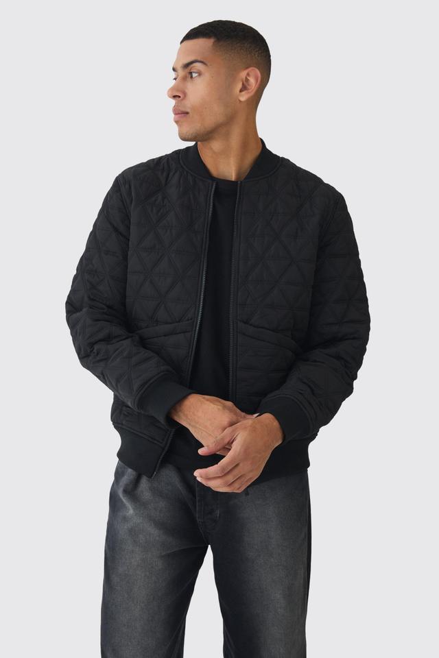 Quilted Bomber Jacket In Black | boohooMAN USA Product Image