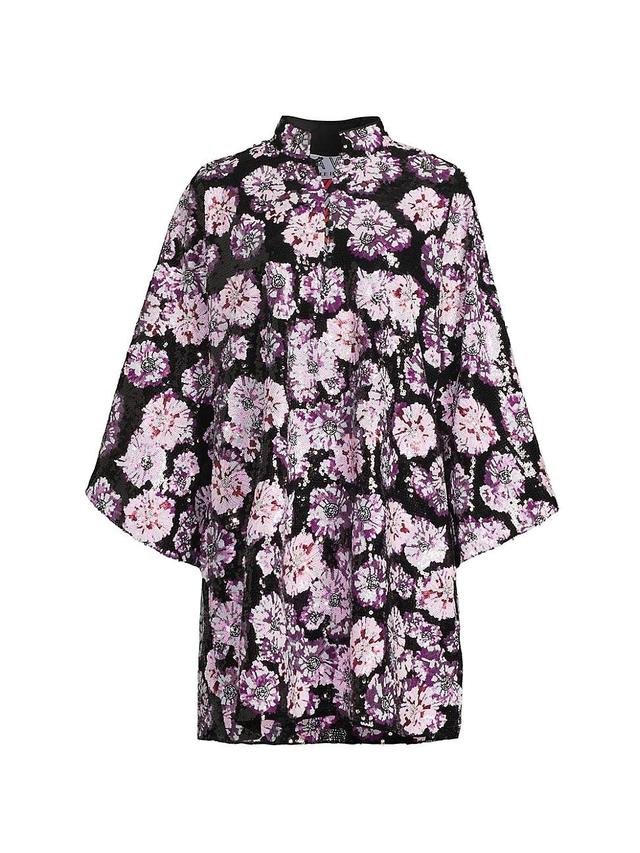 Womens Floral Sequined Mini Caftan Product Image