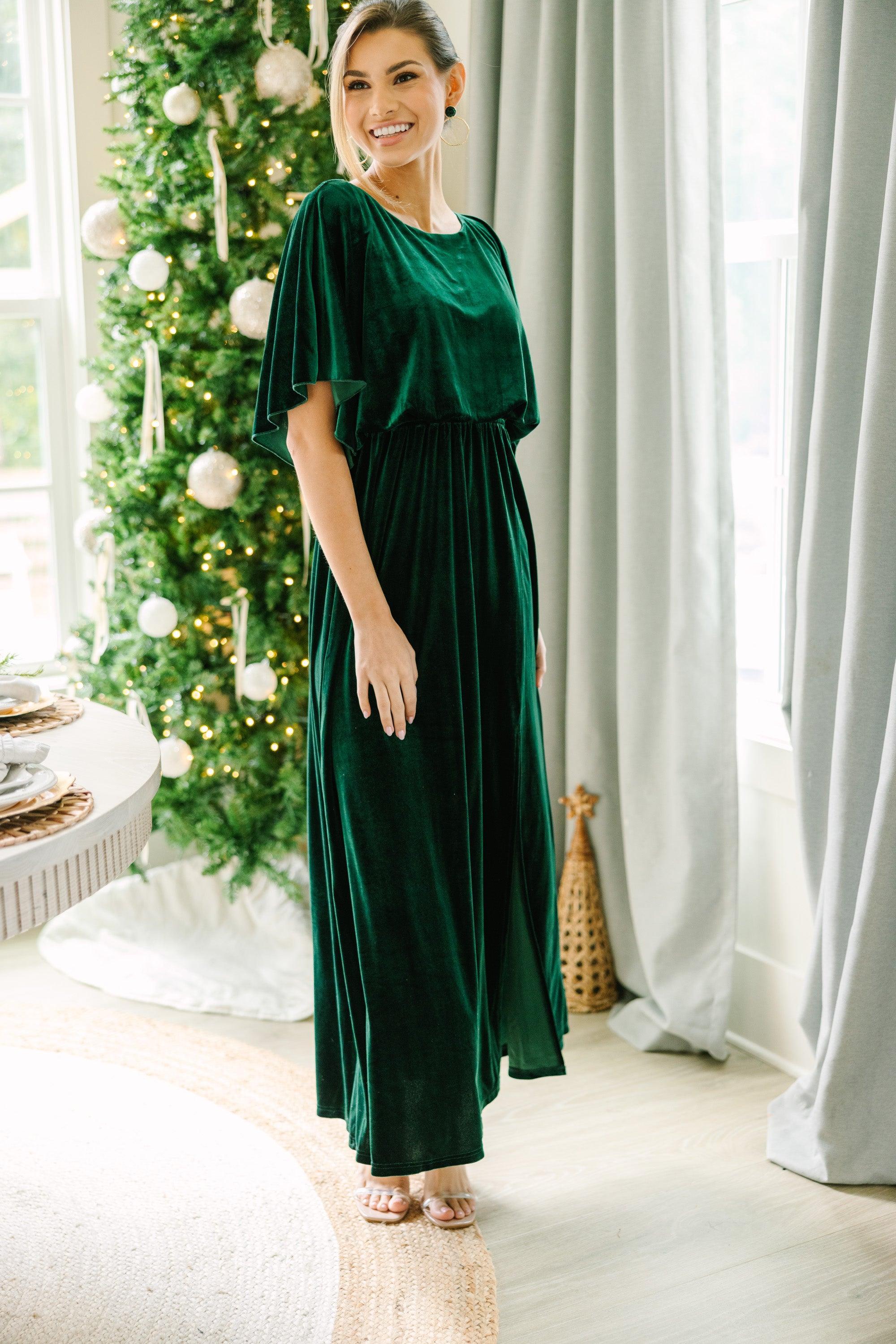 Out On The Dance Floor Emerald Green Velvet Maxi Dress Female Product Image