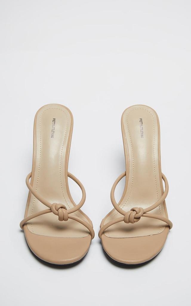 Taupe PU Knotted Mid Heeled Mule Sandals Product Image