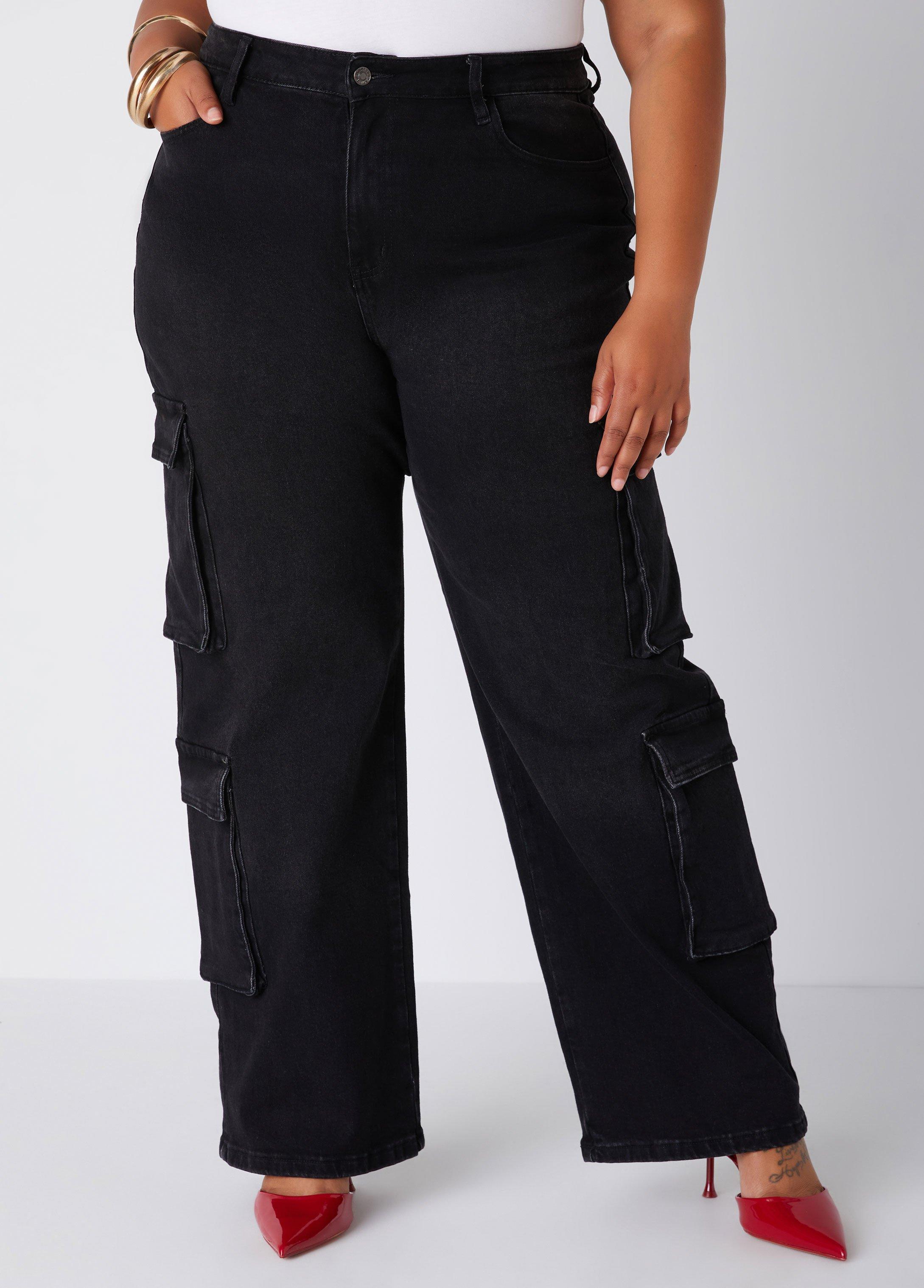 Plus Size Wide Leg Cargo Jeans Ashley Stewart Product Image