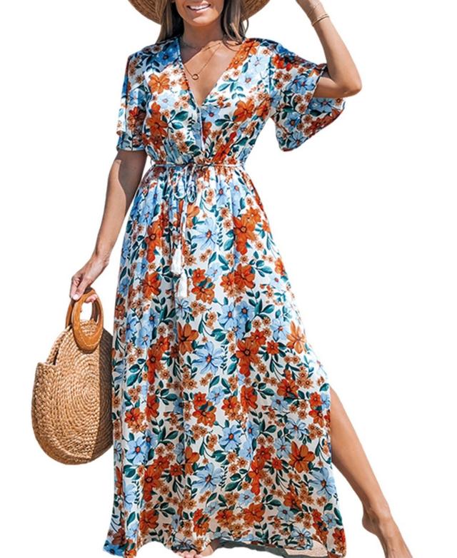 Cupshe Womens Floral Flared Sleeve Maxi Beach Dress Product Image