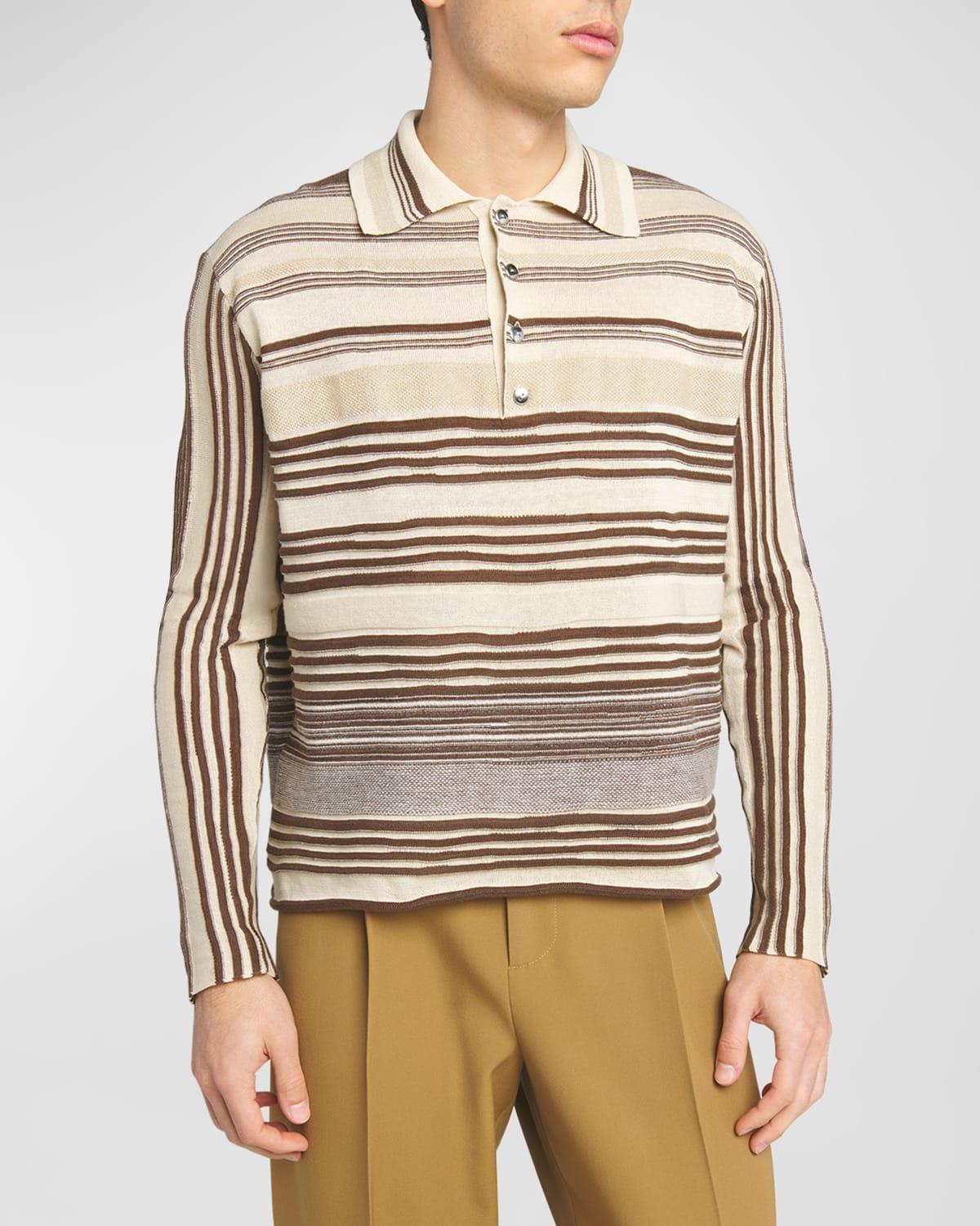 Men's Striped Linen-Blend Polo Shirt Product Image