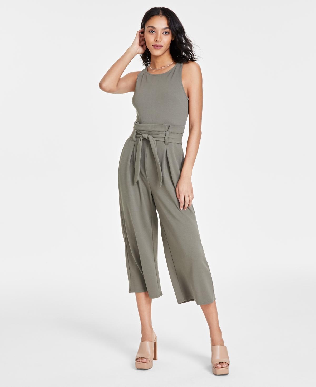 Women's Sleeveless Crewneck Tie-Waist Jumpsuit, Regular & Petite, Created for Macy's Product Image