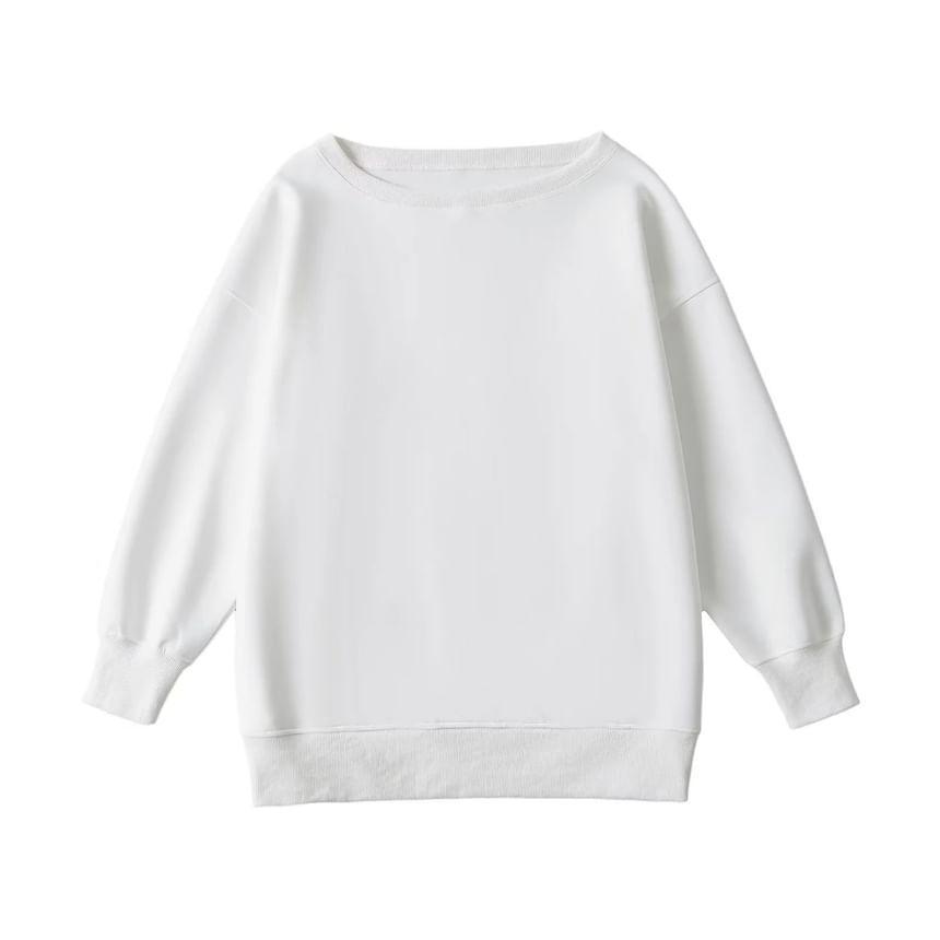 Long-Sleeve Crew Neck Plain Sweatshirt Product Image